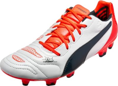 Puma evoPOWER 1.2 >> Free Shipping >> White Leather evoPOWER FG Soccer ...